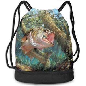 Men and Women Bass Fish Drawstring Backpack Bag